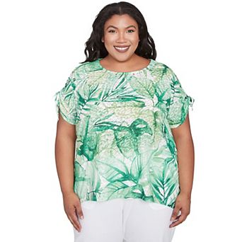 Plus Size Alfred Dunner Monotone Tropical Leaf Tee