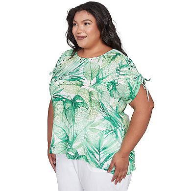 Plus Size Alfred Dunner Monotone Tropical Leaf Tee