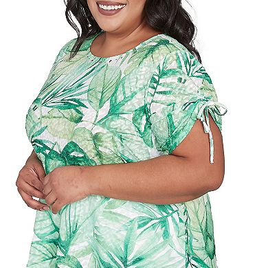 Plus Size Alfred Dunner Monotone Tropical Leaf Tee