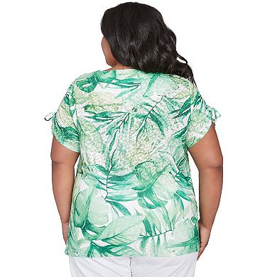 Plus Size Alfred Dunner Monotone Tropical Leaf Tee