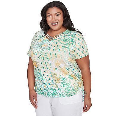 Plus Size Alfred Dunner Tropical Geometric Patchwork Tee