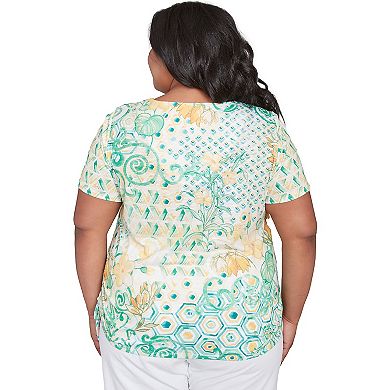 Plus Size Alfred Dunner Tropical Geometric Patchwork Tee
