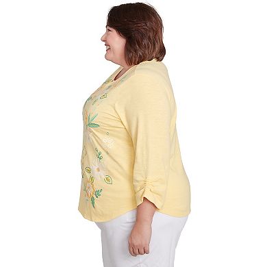 Plus Size Alfred Dunner Sunny Floral Embroidered Splitneck Top