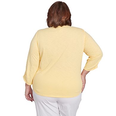 Plus Size Alfred Dunner Sunny Floral Embroidered Splitneck Top