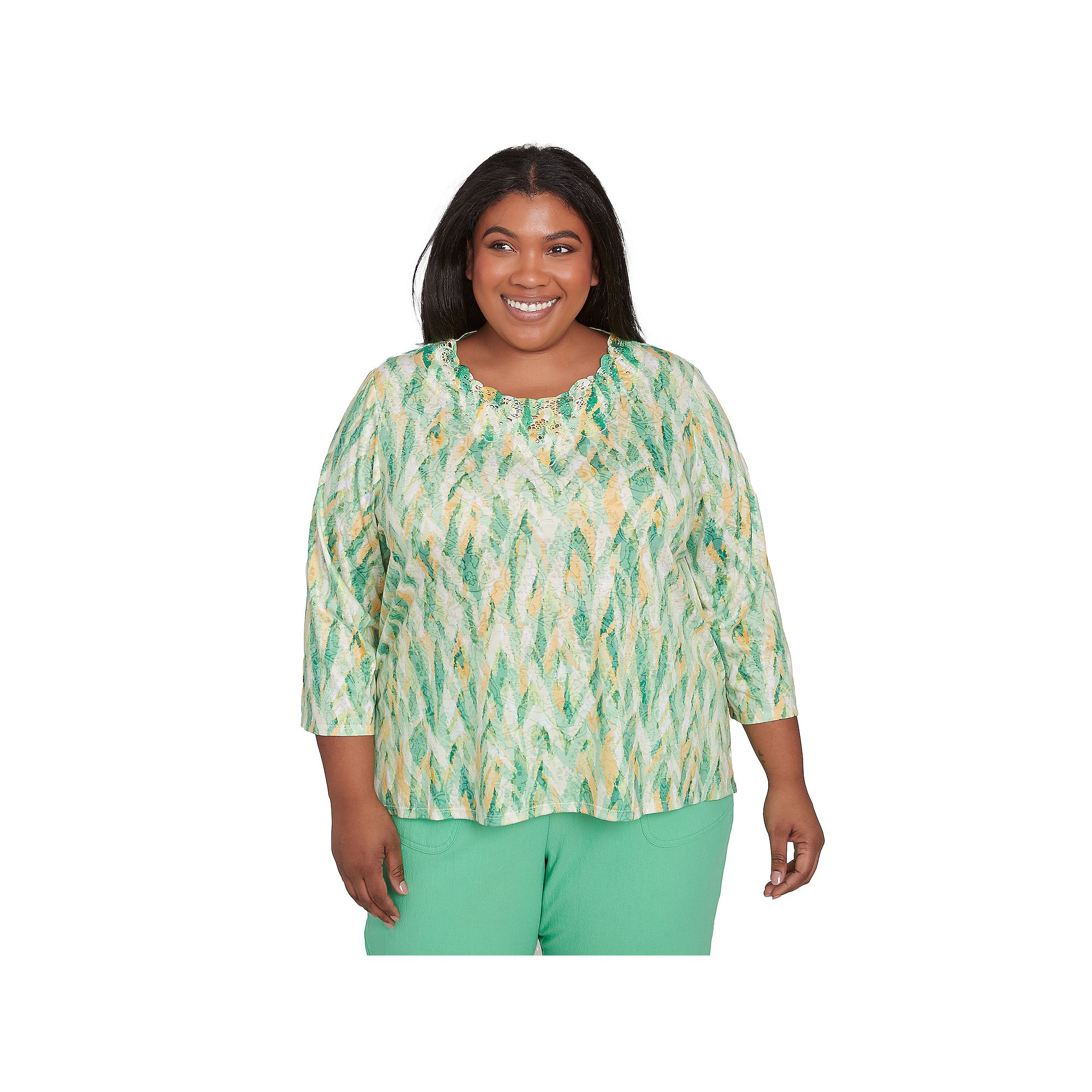 Plus Size Alfred Dunner Bright Textured Strokes Embellished Top, Womens, S