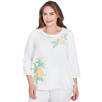 Plus Size Alfred Dunner Embroidered Pineapple Top
