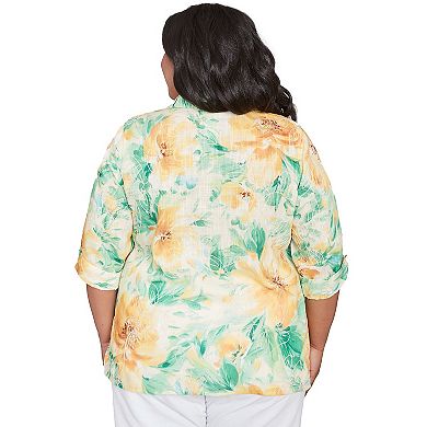 Plus Size Alfred Dunner Watercolor Floral Tie Sleeve Button Down Top