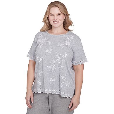 Plus Size Alfred Dunner Embroidered Tossed Flower Tee