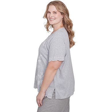 Plus Size Alfred Dunner Embroidered Tossed Flower Tee