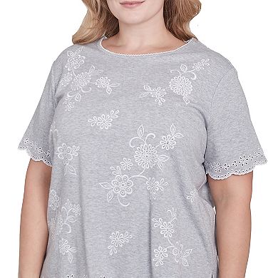 Plus Size Alfred Dunner Embroidered Tossed Flower Tee