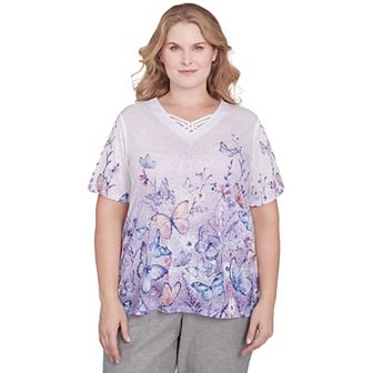 Plus Size Alfred Dunner Crisscross Ombre Butterfly Graphic Tee