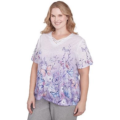Plus Size Alfred Dunner Crisscross Ombre Butterfly Graphic Tee