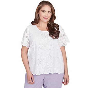 Plus Size Alfred Dunner Eyelet Scalloped Hem Tee