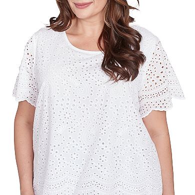 Plus Size Alfred Dunner Eyelet Scalloped Hem Tee