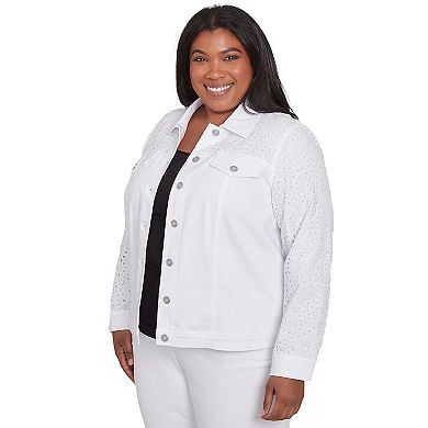 Plus Size Alfred Dunner Eyelet Denim Long Sleeve Jacket