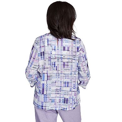 Petite Alfred Dunner Watercolor Plaid Lace Neck Top