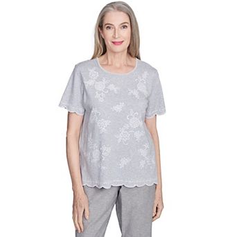 Petite Alfred Dunner Embroidered Tossed Flower Tee