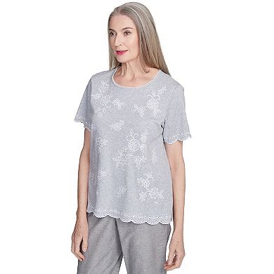 Petite Alfred Dunner Embroidered Tossed Flower Tee
