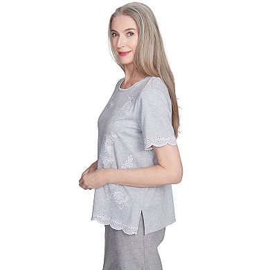 Petite Alfred Dunner Embroidered Tossed Flower Tee