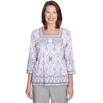 Petite Alfred Dunner Border Medallion Kaleidoscope Top