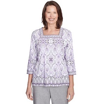 Petite Alfred Dunner Border Medallion Kaleidoscope Top
