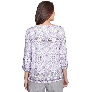 Petite Alfred Dunner Border Medallion Kaleidoscope Top