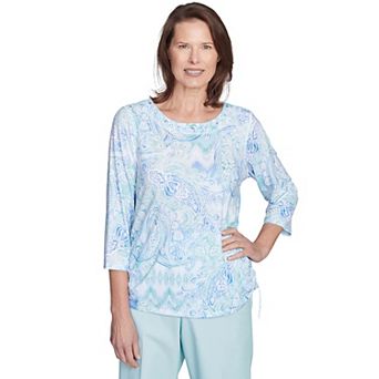 Petite Alfred Dunner Island Mint Paisley Ruched Side Top
