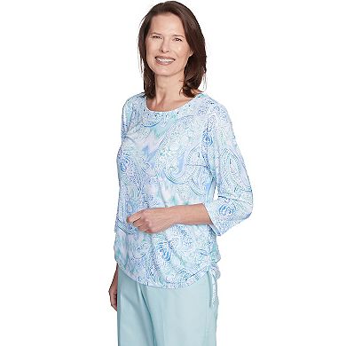 Petite Alfred Dunner Island Mint Paisley Ruched Side Top