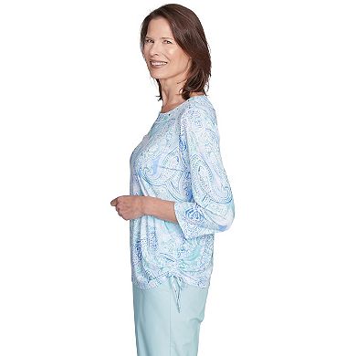 Petite Alfred Dunner Island Mint Paisley Ruched Side Top
