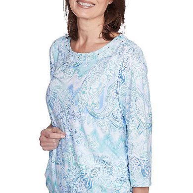Petite Alfred Dunner Island Mint Paisley Ruched Side Top