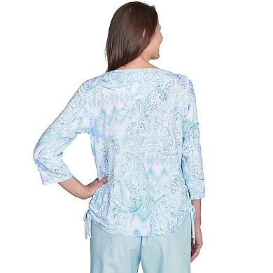 Petite Alfred Dunner Island Mint Paisley Ruched Side Top