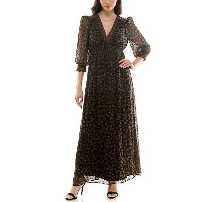 Adjustable Waist Tie Maxi Maison Tara Floral Long Sleeve Midi Dress Maison  Tara Dress For Women