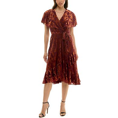 Women's Maison Tara Velvet Jacquard Caplet Midi Dress