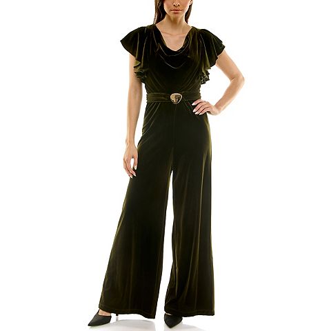 Женские комбинезоны Maison Women's Maison Tara Flowy Ruffled Cowlneck Velvet Jumpsuit