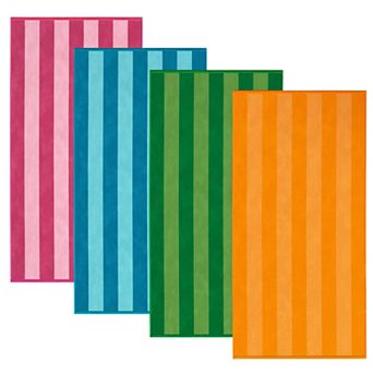 Madelinen® Oversized Colorful Cotton Cabana Stripe Beach Towel 4 pk