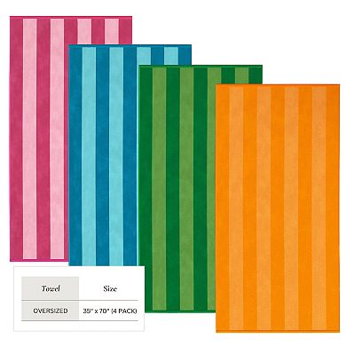 Madelinen Oversized Colorful Cotton Cabana Stripe Beach Towel 4-pk.