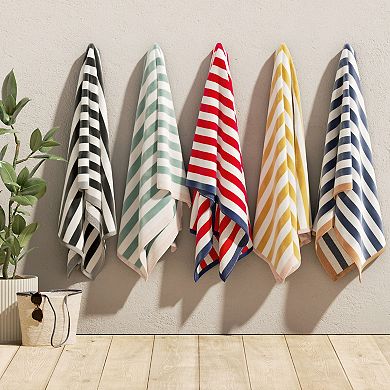 Madelinen Oversized Cotton Velour Striped Beach Towel 2-pk.