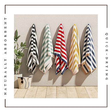 Madelinen Oversized Cotton Velour Striped Beach Towel 2-pk.