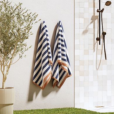 Madelinen Oversized Cotton Velour Striped Beach Towel 2-pk.