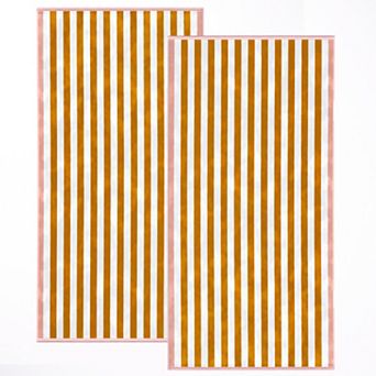 Madelinen® Oversized Cotton Velour Striped Beach Towel 2 pk