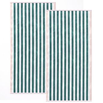Madelinen® Oversized Cotton Velour Striped Beach Towel 2 pk