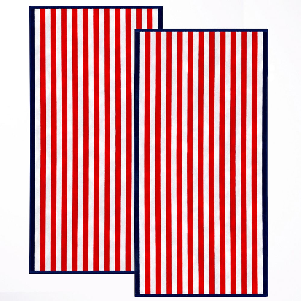 Madelinen® Oversized Cotton Velour Striped Beach Towel 2-pk.