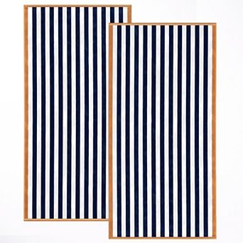 Madelinen® Oversized Cotton Velour Striped Beach Towel 2 pk