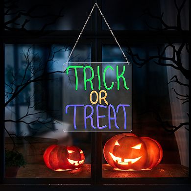 Neon-Style Trick or Treat Hanging Sign Decor
