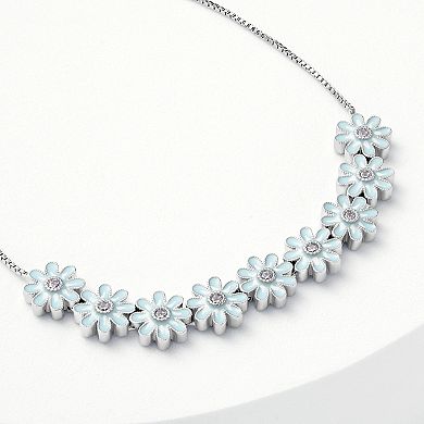 Brilliance Fine Silver Plated Cubic Zirconia & Enamel Flower Adjustable Bracelet