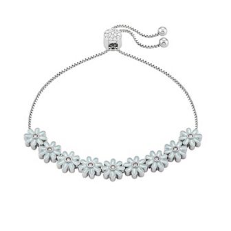 Brilliance Fine Silver Plated Cubic Zirconia & Enamel Flower Adjustable Bracelet