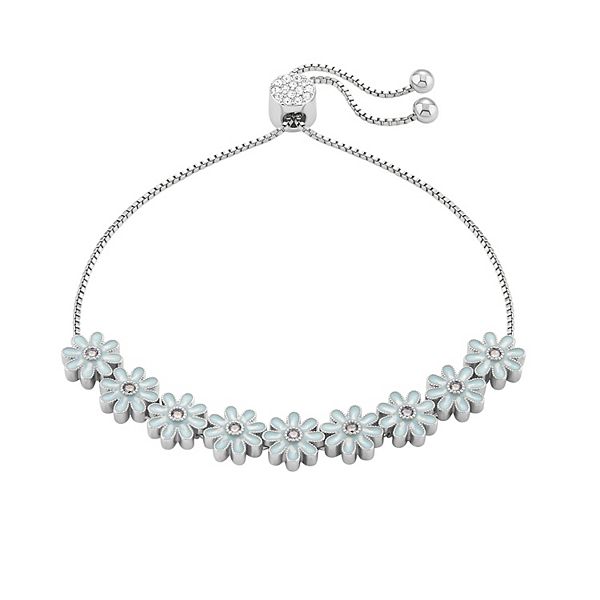 Brilliance Fine Silver Plated Cubic Zirconia & Enamel Flower