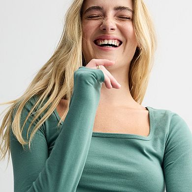 Juniors' SO® Cropped Long Sleeve Square Neck Tee