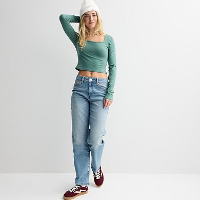 Juniors' SO® Cropped Long Sleeve Square Neck Tee