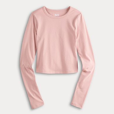 Juniors' SO® Long Sleeve Cropped Crew Neck T-Shirt